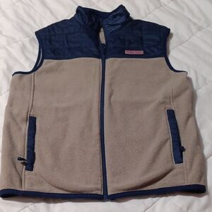 Vineyard Vines Navy and Taupe Quilted Yoke Fleece Vest